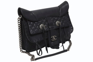 極美品 CHANEL シャネル Paris-Dallas フリンジ フラップ サドルバッグ キルティング 2014年 19番台 カーフスキン ブラック 4b011468