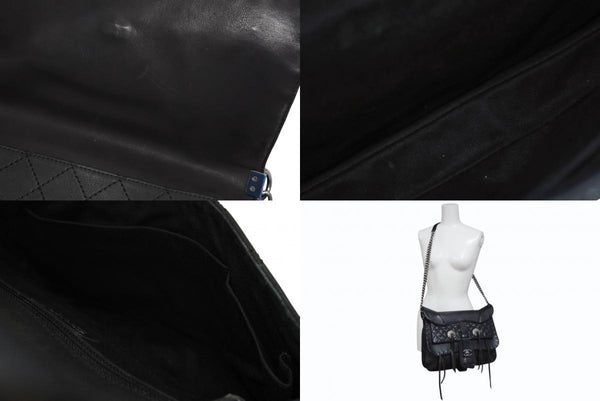 極美品 CHANEL シャネル Paris-Dallas フリンジ フラップ サドルバッグ キルティング 2014年 19番台 カーフスキン ブラック 4b011468