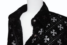 Load image into Gallery viewer, 新品未使用 CHROME HEARTS クロムハーツ ブラック ベルベット クロスダーク パターン 長袖シャツ サイズS 中古 4b011445