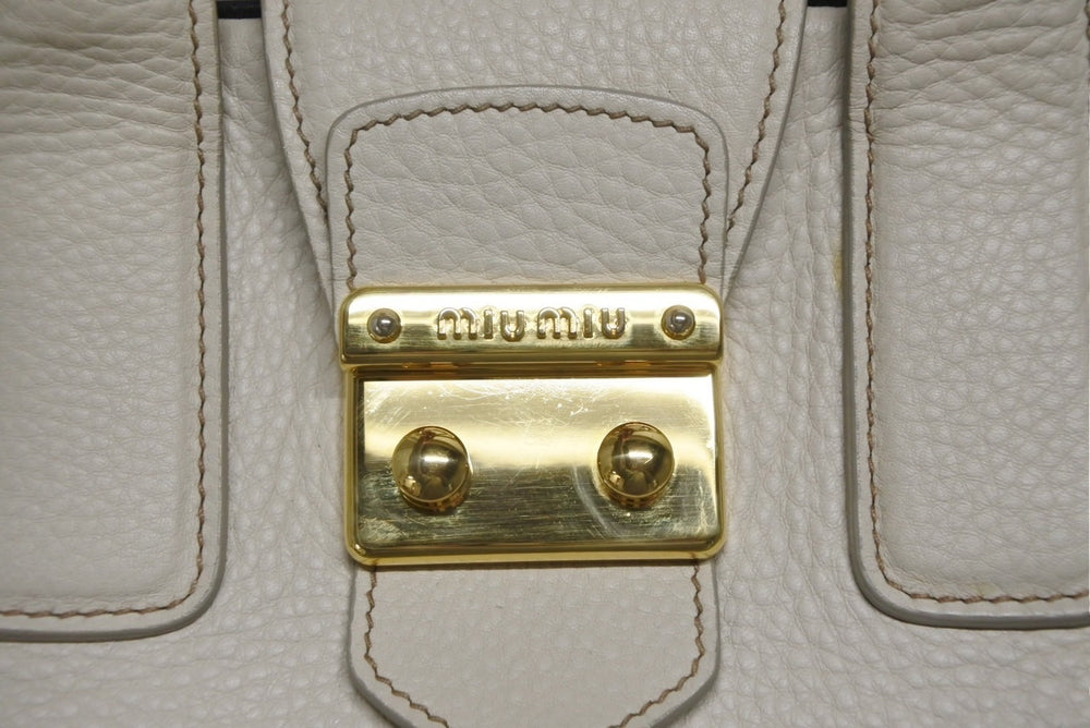 MIUMIU VITELLO CARIBU 2WAY bag RL0068 Calf leather Ivory Gold hardware Good condition Used 4b011563