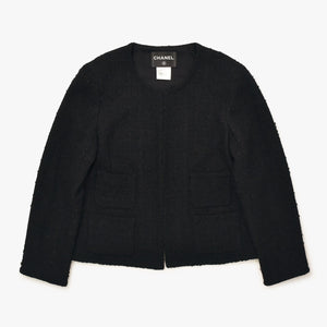 極美品 CHANEL シャネル ツイード ジャケット P36437V26291 ブラック ウール ナイロン モヘア サイズ46 中古 4b013314