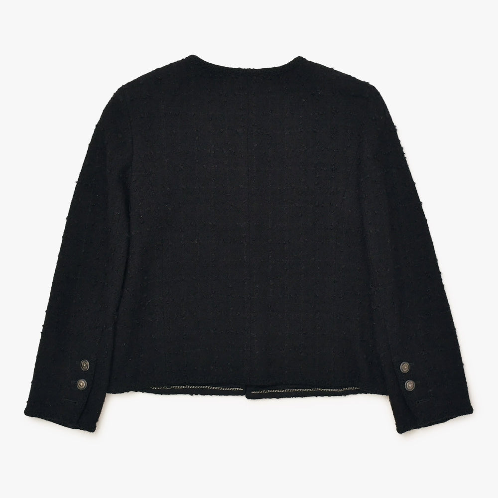 極美品 CHANEL シャネル ツイード ジャケット P36437V26291 ブラック ウール ナイロン モヘア サイズ46 中古 4b013314