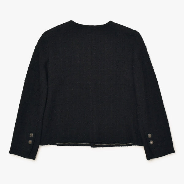 極美品 CHANEL シャネル ツイード ジャケット P36437V26291 ブラック ウール ナイロン モヘア サイズ46 中古 4b013314
