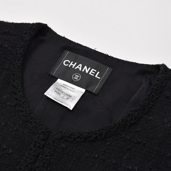 極美品 CHANEL シャネル ツイード ジャケット P36437V26291 ブラック ウール ナイロン モヘア サイズ46 中古 4b013314