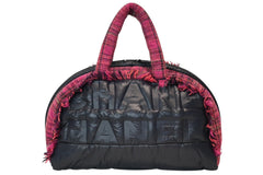 新品未使用 CHANEL シャネル ボストン ハンドバッグ 20番台 ロゴ ピンク ネイビー ツイード ナイロン 中古 4b013286