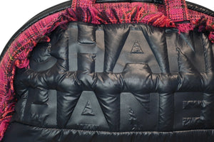 新品未使用 CHANEL シャネル ボストン ハンドバッグ 20番台 ロゴ ピンク ネイビー ツイード ナイロン 中古 4b013286