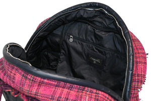 新品未使用 CHANEL シャネル ボストン ハンドバッグ 20番台 ロゴ ピンク ネイビー ツイード ナイロン 中古 4b013286