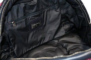 新品未使用 CHANEL シャネル ボストン ハンドバッグ 20番台 ロゴ ピンク ネイビー ツイード ナイロン 中古 4b013286