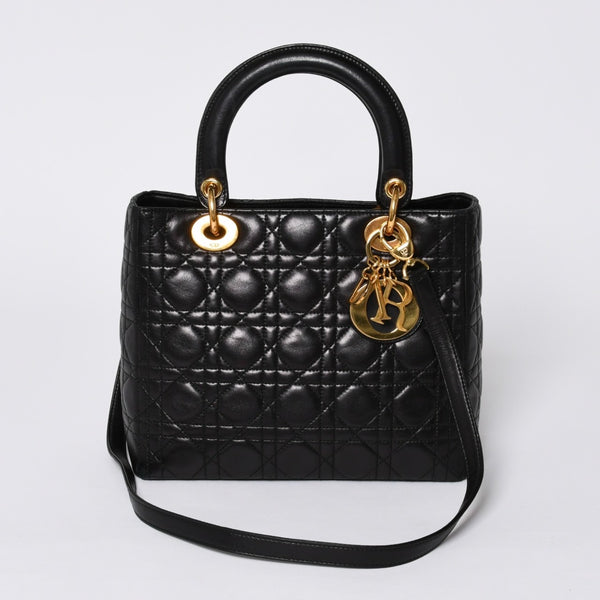 Christian Dior クリスチャンディオール ガリアーノ期 レディディオール ハンドバッグ ラムレザー ブラック 美品 中古 4a000309