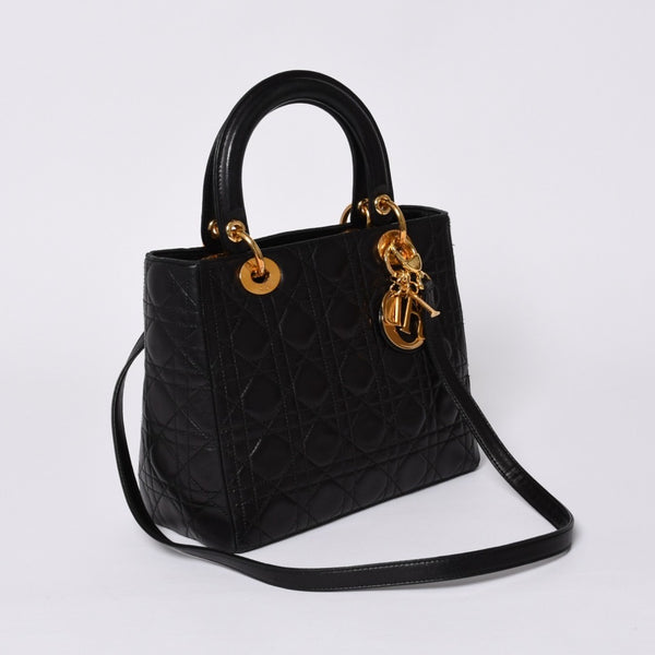 Christian Dior クリスチャンディオール ガリアーノ期 レディディオール ハンドバッグ ラムレザー ブラック 美品 中古 4a000309