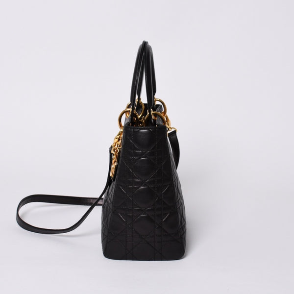 Christian Dior クリスチャンディオール ガリアーノ期 レディディオール ハンドバッグ ラムレザー ブラック 美品 中古 4a000309