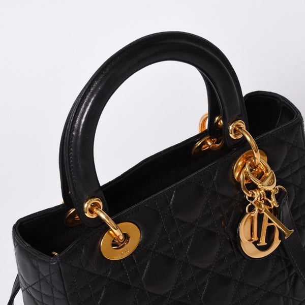 Christian Dior クリスチャンディオール ガリアーノ期 レディディオール ハンドバッグ ラムレザー ブラック 美品 中古 4a000309