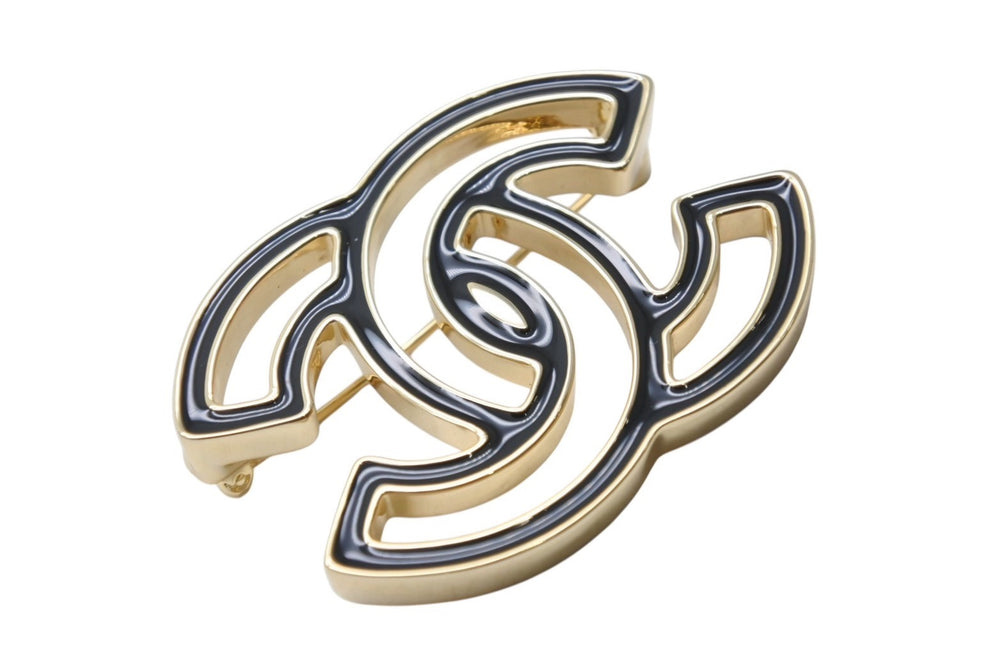 Very good condition CHANEL Coco mark brooch Weight approx. 35.0g B24A engraved Metal Gold Black Bicolor Used 4b003933