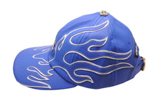 Load image into Gallery viewer, 新品未使用 CHROME HEARTS LETHER FLAME 6-PANEL GUNSLINGER HAT レザー フレイム ガンスリンガー ハット キャップ 帽子 ブルー 中古 4b004570