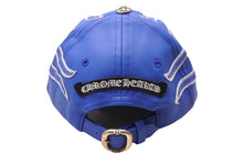 Load image into Gallery viewer, 新品未使用 CHROME HEARTS LETHER FLAME 6-PANEL GUNSLINGER HAT レザー フレイム ガンスリンガー ハット キャップ 帽子 ブルー 中古 4b004570