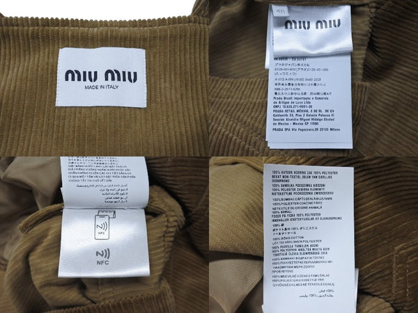 新品同様 MIUMIU ミュウミュウ ウォッシュド フロックド シャンブレー ミニドレス MF5240 ブラウン コーデュロイ サイズ40 中古 4b004628