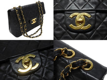 Load image into Gallery viewer, CHANEL シャネル デカマトラッセ Sフラップ Wチェーンショルダーバッグ 3番台 ココマーク ラムスキン ブラック ゴールド金具 良品 中古 4b006535