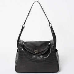 Mint condition HERMES Lindy 30 handbag, Niloticus matte graphite. ◻K stamp, silver hardware, pre-owned, item number 4b012372