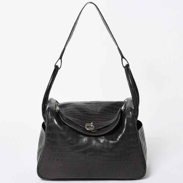 Mint condition HERMES Lindy 30 handbag, Niloticus matte graphite. ◻K stamp, silver hardware, pre-owned, item number 4b012372