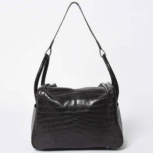 Mint condition HERMES Lindy 30 handbag, Niloticus matte graphite. ◻K stamp, silver hardware, pre-owned, item number 4b012372