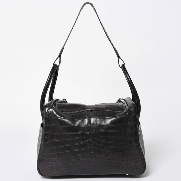 Mint condition HERMES Lindy 30 handbag, Niloticus matte graphite. ◻K stamp, silver hardware, pre-owned, item number 4b012372