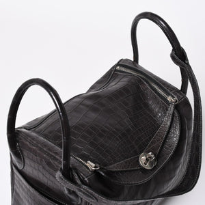 Mint condition HERMES Lindy 30 handbag, Niloticus matte graphite. ◻K stamp, silver hardware, pre-owned, item number 4b012372