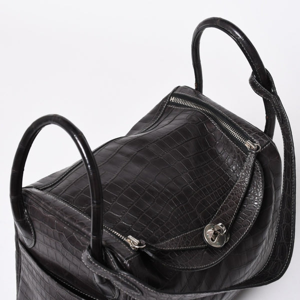 Mint condition HERMES Lindy 30 handbag, Niloticus matte graphite. ◻K stamp, silver hardware, pre-owned, item number 4b012372