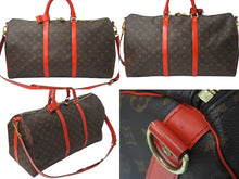画像をギャラリービューアに読み込む, 極美品 LOUIS VUITTON ルイヴィトン キーポルバンドリエール50 ボストンバッグ M44740 ゴールド金具 ブラウン レッド 中古 4b001071