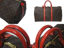 画像をギャラリービューアに読み込む, 極美品 LOUIS VUITTON ルイヴィトン キーポルバンドリエール50 ボストンバッグ M44740 ゴールド金具 ブラウン レッド 中古 4b001071
