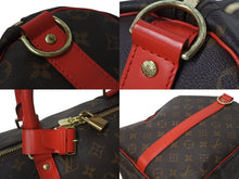 画像をギャラリービューアに読み込む, 極美品 LOUIS VUITTON ルイヴィトン キーポルバンドリエール50 ボストンバッグ M44740 ゴールド金具 ブラウン レッド 中古 4b001071