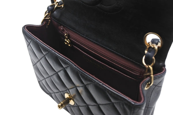 極美品 CHANEL シャネル ミニマトラッセ17 Sフラップ Sチェーンショルダーバッグ 8番台 ココマーク ラムスキン ブラック 中古 4b011617
