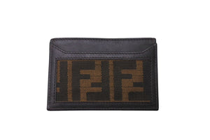 FENDI フェンディ カードケース ズッカ柄 FFロゴ AL61480 イタリア製 レザー キャンバス ブラウン ベージュ 美品 中古 4C071269