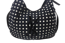 画像をギャラリービューアに読み込む, YVES SAINT LAURENT イヴサンローラン ポルカドット モンバサ ホーボー ハンドバッグ ブラック 水玉 コットン レザー 鹿角 ワンショルダー 135202 美品 中古 4c075686