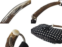 画像をギャラリービューアに読み込む, YVES SAINT LAURENT イヴサンローラン ポルカドット モンバサ ホーボー ハンドバッグ ブラック 水玉 コットン レザー 鹿角 ワンショルダー 135202 美品 中古 4c075686
