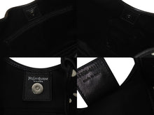 画像をギャラリービューアに読み込む, YVES SAINT LAURENT イヴサンローラン ポルカドット モンバサ ホーボー ハンドバッグ ブラック 水玉 コットン レザー 鹿角 ワンショルダー 135202 美品 中古 4c075686