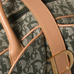 Very Good Condition CHRISTIAN DIOR Trotter Pattern Double Saddle Bag MA-0091 Khaki Beige Gold Hardware Used 4a008410