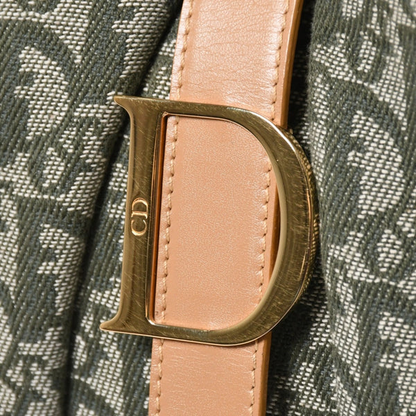 Very Good Condition CHRISTIAN DIOR Trotter Pattern Double Saddle Bag MA-0091 Khaki Beige Gold Hardware Used 4a008410