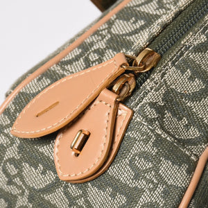 Very Good Condition CHRISTIAN DIOR Trotter Pattern Double Saddle Bag MA-0091 Khaki Beige Gold Hardware Used 4a008410