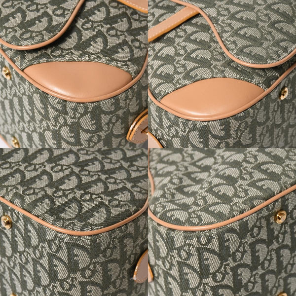 Very Good Condition CHRISTIAN DIOR Trotter Pattern Double Saddle Bag MA-0091 Khaki Beige Gold Hardware Used 4a008410