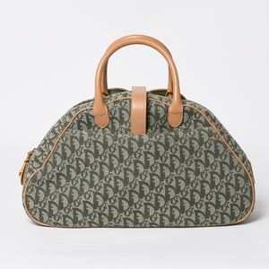 Very Good Condition CHRISTIAN DIOR Trotter Pattern Double Saddle Bag MA-0091 Khaki Beige Gold Hardware Used 4a008410