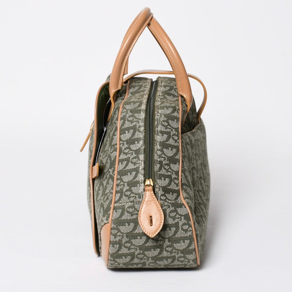 Very Good Condition CHRISTIAN DIOR Trotter Pattern Double Saddle Bag MA-0091 Khaki Beige Gold Hardware Used 4a008410