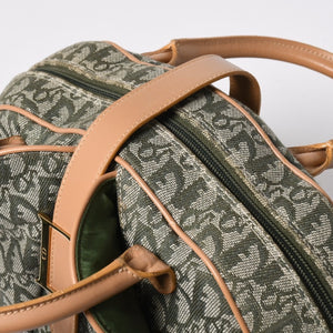 Very Good Condition CHRISTIAN DIOR Trotter Pattern Double Saddle Bag MA-0091 Khaki Beige Gold Hardware Used 4a008410