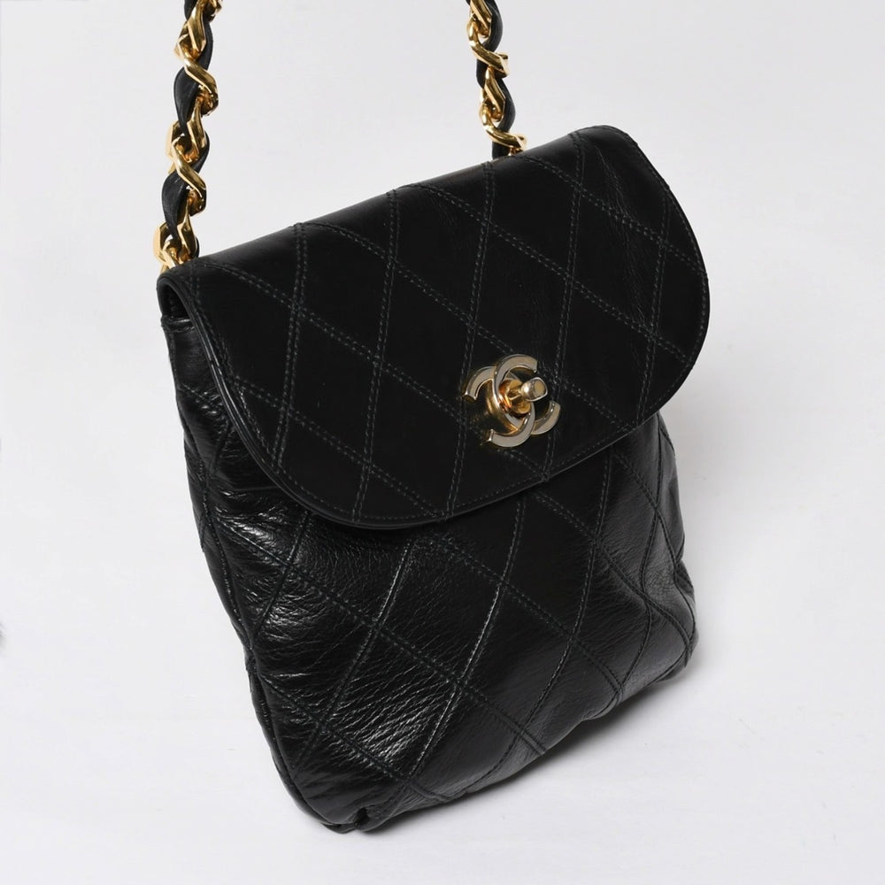 CHANEL シャネル ビコローレ ベルトポーチ ウエストポーチ ココマーク ラムスキン ブラック ゴールド金具 美品 中古 4a008879
