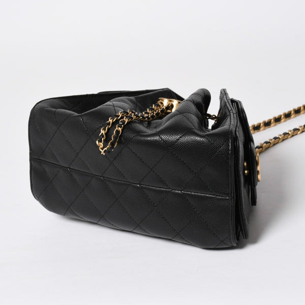新品未使用 CHANEL シャネル CHANEL25 ミニ チェーンショルダーバッグ ランダム番台 キャビアスキン ブラック ゴールド金具 中古 4a008930