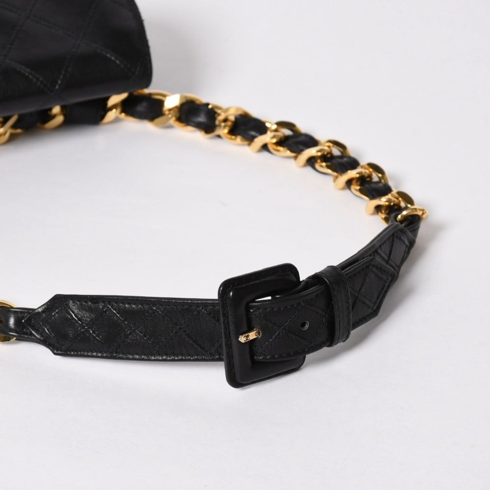 CHANEL Bicolore Belt Pouch Waist Pouch Coco Mark Lambskin Black Gold Hardware Good Condition Used 4a008879