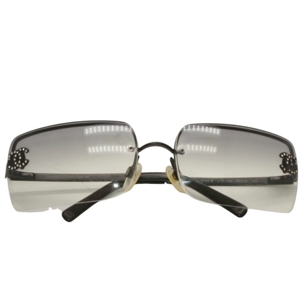 CHANEL シャネル リムレス サングラス アイウェア 4104 c.101/8G ココマーク ブラック 美品 中古 4a000015