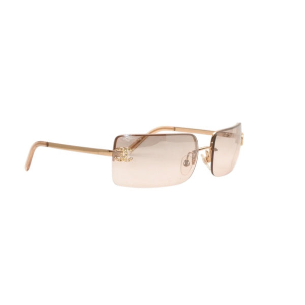 CHANEL Half Rim Sunglasses Eyewear 4104-B c.125/8Z Size 62□15 120 Coco Mark Rhinestone Good Condition Used 4a000005