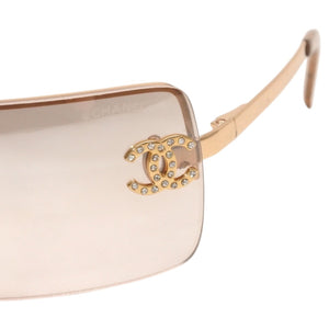 CHANEL Half Rim Sunglasses Eyewear 4104-B c.125/8Z Size 62□15 120 Coco Mark Rhinestone Good Condition Used 4a000005