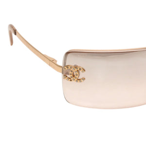 CHANEL Half Rim Sunglasses Eyewear 4104-B c.125/8Z Size 62□15 120 Coco Mark Rhinestone Good Condition Used 4a000005