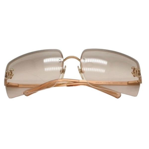 Very good condition CHANEL half rim sunglasses eyewear 4092-B c.102/8Z size 62□15 120 here mark rhinestone used 4a000016